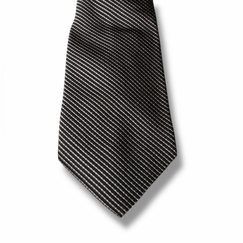 Brooks Brothers Men's Black Silver Striped Woven Silk Tie